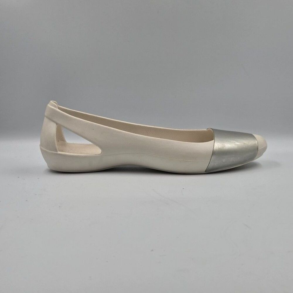 Crocs Womens 9 Cream Silver Cap Toe Slingback Ballet Flats Dressy Comfort NWT